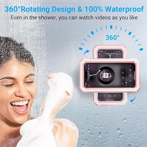 Coolpow Shower Phone Holder Waterproof【480°Rotatable】Retractable Adjustable Shower Phone Case Shower Stall Accessories for Bathroom Wall Phone Mount Stand Water Proof Anti Fog Case for 4-7"Cellphones thumbnail 2