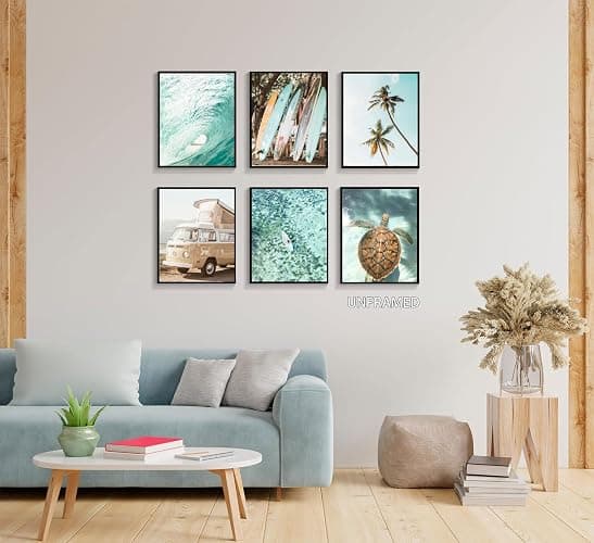 EVPYXFUT Set of 6 Tropical Beach Canvas Wall Art Surf Poster Summer Ocean Coastal Pictures Turtle Print Palm Tree Surfboard Gallery Paintings Nautical Bus Wall Decor for Bedroom Bathroom Unframed thumbnail 7