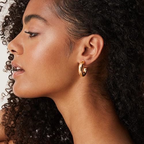 PAVOI 14K Gold Plated Chunky 6.5mm Hoop Earrings for Women, Lightweight thumbnail 2