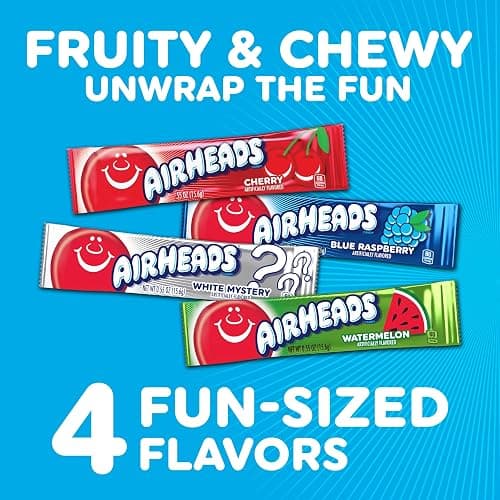 Airheads Full-Size Candy Bars, Taffy Candy Bulk Variety Pack, Individually Wrapped, Six Assorted Fruit Flavors Artificially Flavored, 60 Count Box thumbnail 5