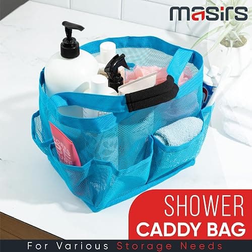Masirs Mesh Shower Caddy – 9 Pocket Portable Shower Tote Bag for College Dorm Room Essentials, Quick-Dry Bathroom Organizer for Travel, Gym, Camping, Beach – Lightweight Collapsible Blue thumbnail 3