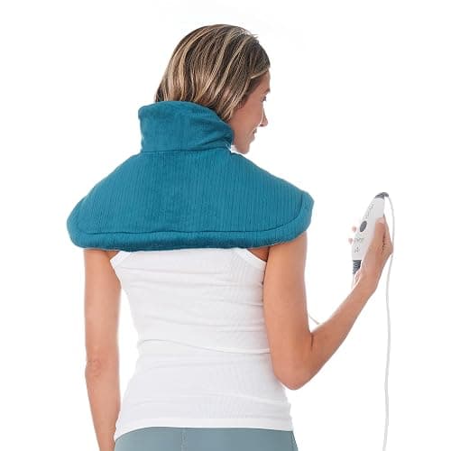 Pure Enrichment PureRelief Neck & Shoulder Heating Pad - 4 Heat Settings, Auto Shut-Off, Universal Fit, Magnet Closure, Soft Micromink, Storage Bag, 5-Year Warranty, Machine Wash (Turquoise Blue) - Image 1
