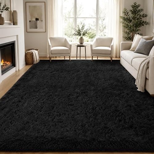 PLHXFR 6x9 Area Rugs Living Room: Fluffy Bedroom Rug Shag Carpet Black | Upgrade Non-Slip High Pile Carpet Fuzzy Plush Indoor Floor Decor Shaggy Rugs for Kid Boys Girls Playroom Nursery Modern Home thumbnail 2