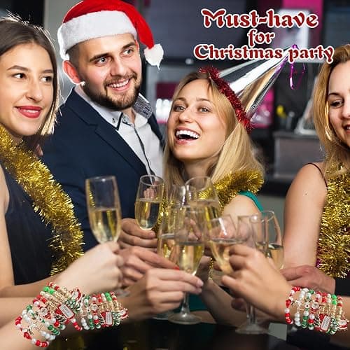 Bovemee Christmas Bracelets for Women Holiday Party Favors | Set of 8, Adjustable Fit, Festive Charms, Stocking Stuffers, Red & Green Beads thumbnail 6