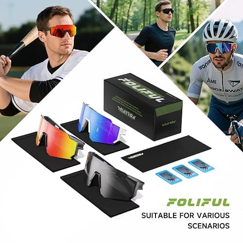 Foliful Sports Polarized Sunglasses Men Women for Running Baseball Hiking | 3 Pack Lightweight Sun Glasses with UV Protection for Cycling Fishing thumbnail 7