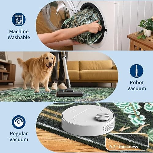 GarveeHome Forest Rugs 6x9, Blue Green Washable Area Rug for Living Room, Botanical Low Pile Non Slip Stain Resistance Woodland Area Rug for Farmhouse, Bedroom, Dining Room thumbnail 5