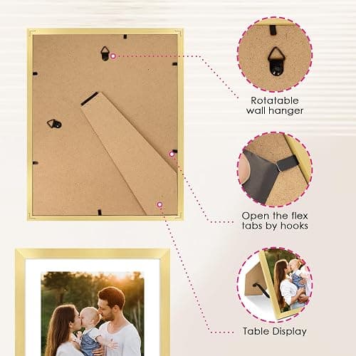 FIXSMITH 8x10 Picture Frame Bulk-6 Pack, Gold Picture Frames Collage Wall Decor, Wall & Tabletop Picture Frames, Photo Frame with HD Plexiglass, Display Pictures 5x7 with Mat or 8x10 Without Mat thumbnail 6