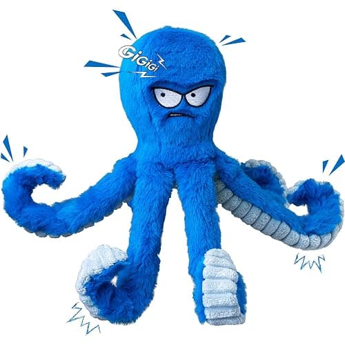 LEGEND SANDY Tough Dog Toys, Stuffed Chew Large Dog Toys to Keep Them Busy, Interactive Squeaky Tug of War Doggie Toy, Crinkle Blue Octopus thumbnail 9