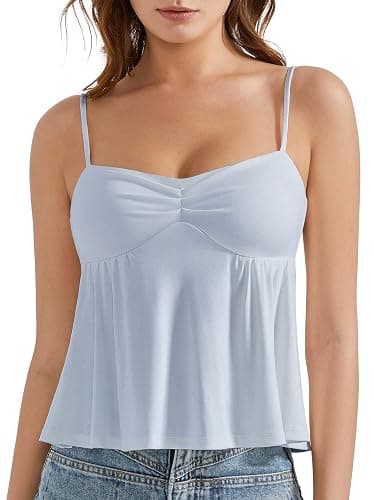 OMKAGI Cute Peplum Camisole Tops for Women Built in Bra Sleeveless Going Out Tank Top - X-Small - 22-baby Blue - Image 1