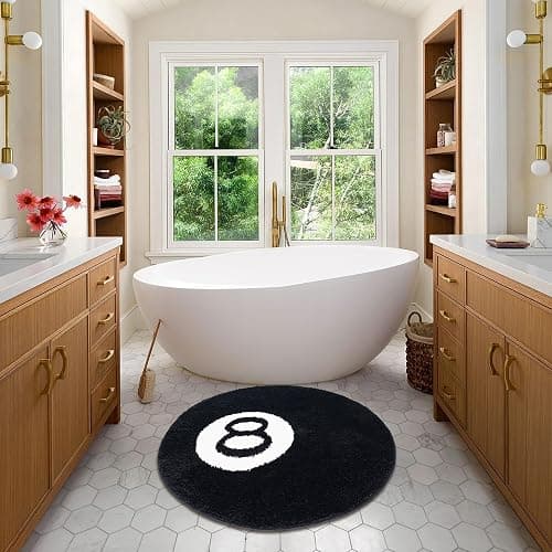 Ezuwail 8 Ball Rug, 24 inch Large Black Round Rug for Home Decor, Stussy Cool Eight Ball Rug for Bedroom Living Room, Housewarming Gift, Black thumbnail 8