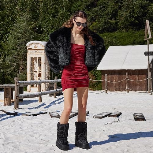 QLR Womens Winter Snow Boots Mid Calf Anti-Slip Boots with Warm Lining Lace-up Outdoor Shoes thumbnail 3