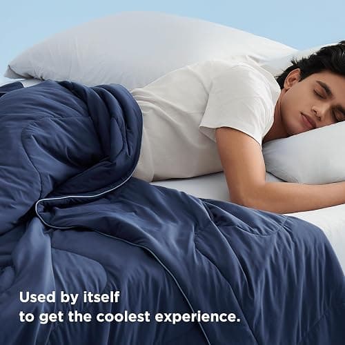 Bedsure Cooling Blankets for Hot Sleepers - Cooling Comforter, Cold Summer Blanket Twin Size for Bed, Ice Breathable and Lightweight Gift for Night Sweats, Navy Blue, 60x80 Inches thumbnail 8