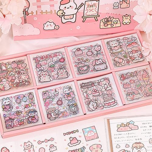 Doraking Kawaii Cute Animal Stickers for Journaling Scrapbooking, Vinyl Transparent Flower Stickers for Water Bottle Laptop, 200 Sheets Aesthetic Sticker Boxed Gifts for Teens Adults thumbnail 6