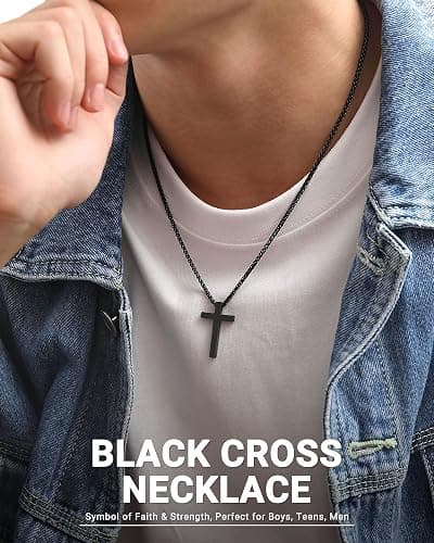 UNGENT THEM Be Strong in Faith – Bible Verse Stainless Steel Cross Necklace for Men Teen Boys Christian Christmas Gifts thumbnail 2