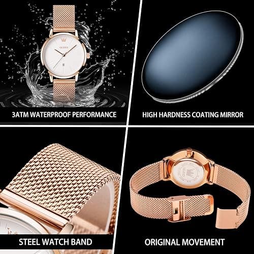 OLEVS Watch Women Rose Gold Stainless Steel Waterproof Luxury Dress Watches for Women Analog Quartz Classic Ladies Watches Fashion Elegant Minimalist Ultra Thin Women Small Watch with Date thumbnail 5