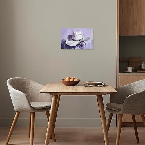 ARTZGX Cowboy Hat Canvas Wall Art Country Western Pictures Vintage Rustic Cowgirl Painting for Farmhouse Bedroom Decor Frame(Purple 12.00" x 18.00") thumbnail 5