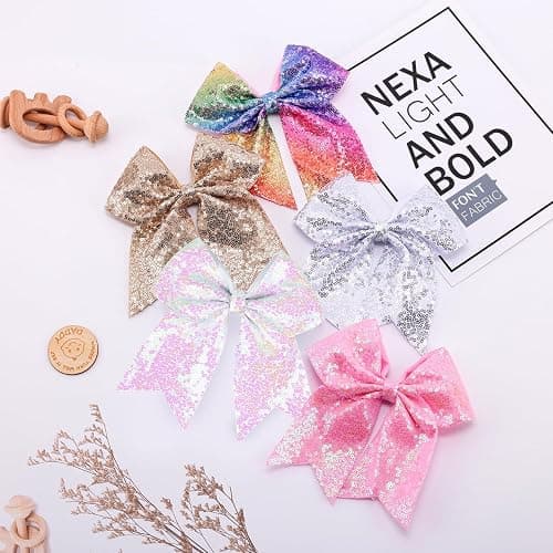 12-Color Jumbo Glitter Cheer Bow Clip – 7” Sequin Hair Bow for Girls, Perfect for Softball, Uniforms, Christmas, Halloween, and Special Occasions thumbnail 6
