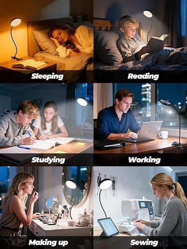Clip on Light,10 RGB Colors+10 Brightness Clip on Desk Lamp with Clamp, 500 Lumen Bright 72 LED Desk Light, USB Adapter Reading Lights for Books in Bed/Headboard/Bedside Table/Bedroom/Dorm/Home Office thumbnail 6