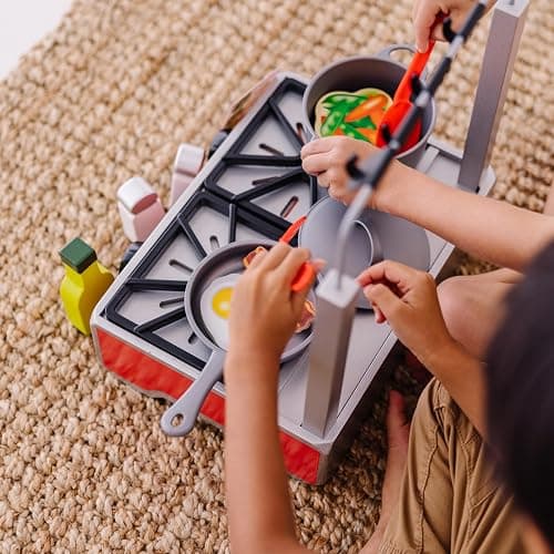 Melissa & Doug 19-Piece Deluxe Wooden Cooktop Set with Wooden Play Food, Durable Pot and Pan thumbnail 8