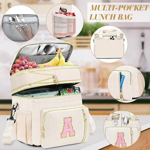 Personalized Initial Lunch Box for Women, Insulated Lunch Bag 16L Leakproof Cooler Lunchbox, Valentine’s Day Adult Lunch Bag with Strap Gifts for Women, Wife, Mom & Friends for Work, Picnic, Travel G thumbnail 3