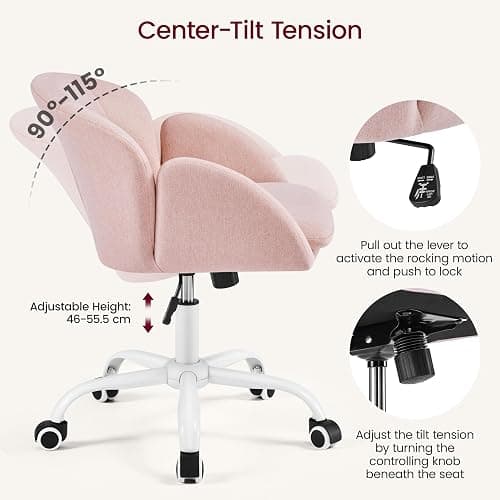 Yaheetech Fabric Vanity Desk Chair Modern Swivel Rolling Computer Chair with Armrests for Living Room, Bedroom, Makeup Room, Light Pink thumbnail 9