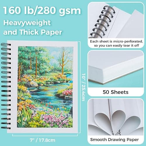 Ohuhu Double-Sided Marker Pad, Bleedproof Art Sketchbook – 7"x10" Large, 160 lb/280 GSM Heavyweight Smooth Paper – 50 Sheets/100 Pages, Spiral-Bound Drawing Book for Alcohol Markers thumbnail 4