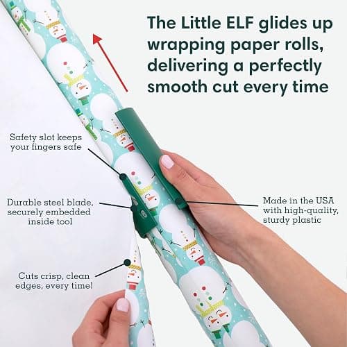 Little ELF Wrapping Paper Cutter (2-Pack) | As seen on Shark Tank | Made in USA | Green | Holiday Gift Wrap Paper Roll Holder and Cutter thumbnail 3