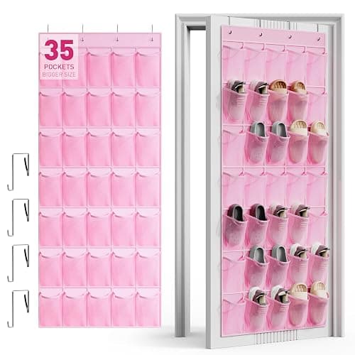 WVM Over the Door Shoe Organizer with 35 Breathable Mesh Pockets, Hanging Shoe Organizer for Door with 4 Metal Hooks, Large Capacity Closet Storage for Shoes, Accessories - Image 1