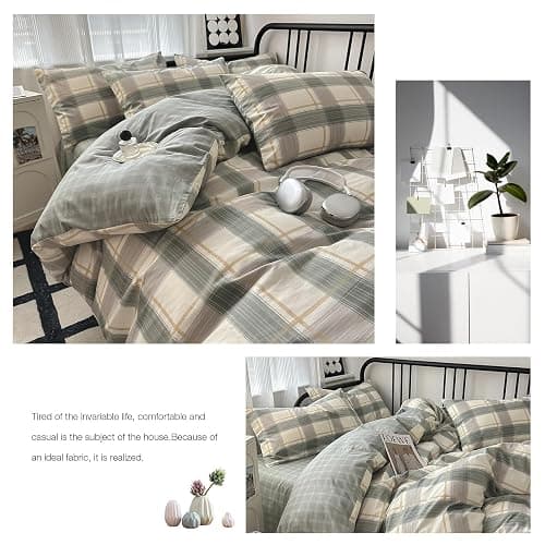 HighBuy Green Plaid Comforter Set Twin XL Size Farmhouse Comforter Sets Buffalo Grid Comforter Gingham Bedding Comforter Set Twin XL Lightweight 3 Piece Bed Set Checkered Grid Bedding Set thumbnail 4