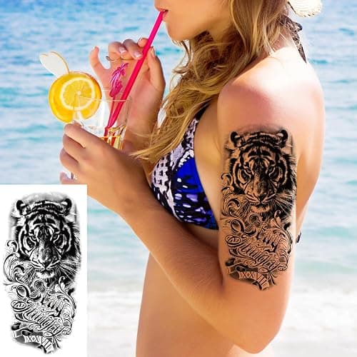 82 Sheets 3D Flowers Temporary Tattoos for Women Adult, Including 12 Sheets Large Fake Tattoos That Look Real and Last Long, Waterproof Rose Moon Butterfly Tiger Snake and Flowers Tattoos thumbnail 3
