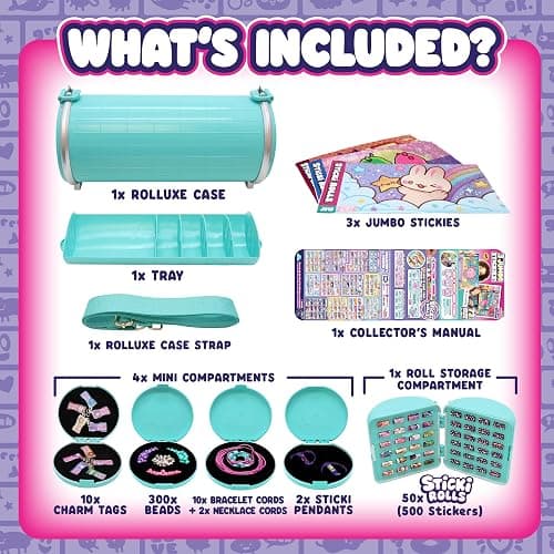 Sticki Rolls Sticki Rolluxe Series 2 - The Original Wearable Shareable Glam Handbag and Craft Kit | Includes 3 Jumbo Stickies, Supplies for 10 Toy Bracelets & 2 Pendants (Teal) thumbnail 3