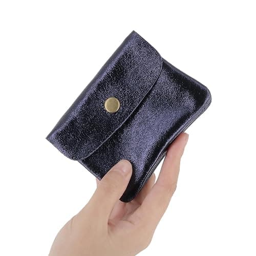 Double Tree - Porte-Monnaie Femme en Cuir Véritable Irisé - Petit Portefeuille Brillant à Rabat Format Enveloppe Élégant - Léger et Pratique - Bleu Marine thumbnail 3