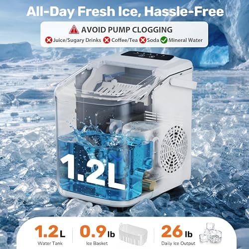 Sweetcrispy Countertop Ice Maker with Scoop, Basket and Handle, Portable Ice Machine 9 Cubes Ready in 6 Mins, 26.5lbs in 24Hrs, 2 Sizes for Home Kitchen Office Bar Party thumbnail 3