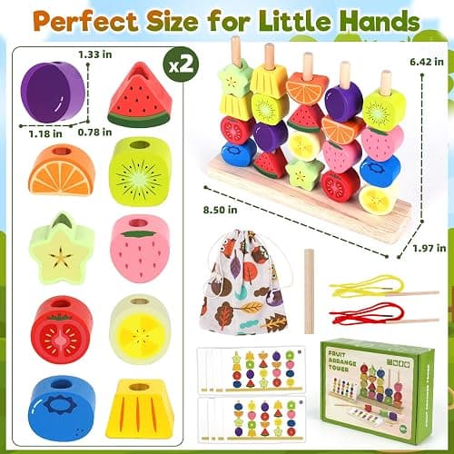 Montessori Wooden Beads Stacking Toys: 2 3 4 Year Old Boys Girls Birthday Gifts - Toddler Sequence Game & Sorting Blocks & Lacing & Matching Shape - Preschool Learning Activities for 2-5 Years Kids thumbnail 7