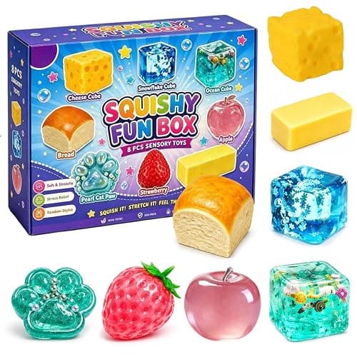 Squishy Blind Box 8-Piece Set,Malt Sugar Slow-Return Mystery Squishy Box,Funny Food Animals Sensory Toy for Stress Relief Party Favors Gift - Image 1