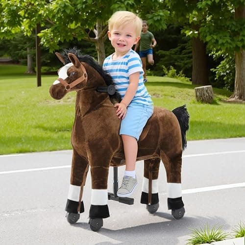 Ride on Horse for Big Kids, Horse Ride on Toy for 4 to 9 Years Old, (35.8'' Height) Riding Horse Rider Mechanical Walking Action Plush Animal, No Battery or Electricity, Max Load 165LBS - Brown thumbnail 2