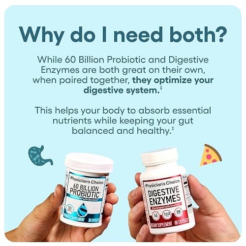 Physician's CHOICE Advanced Gut Health Bundle: 60 Billion Probiotics 30ct + Digestive Enzymes 60ct for Digestive, Gut, and Immune Health Supports Occasional Constipation, Diarrhea, Gas, and Bloating thumbnail 4