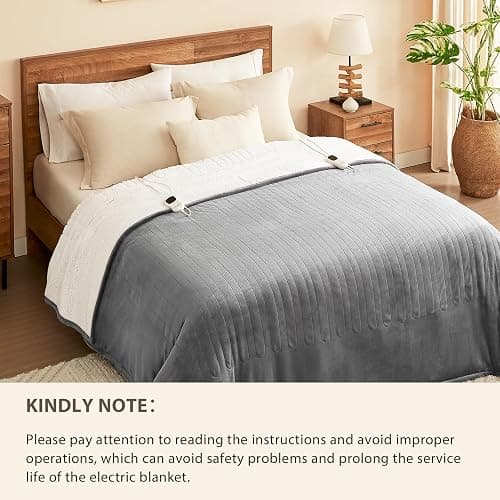 ⭐️Homemate Electric Heated Blanket Twin - 62"x84" Heating Bed Blankets Throw with 10 Heating Levels 8 Hours Auto Off Fast Heating Over-Heated Protection Ultra Soft Warm Flannel ETL Certified Grey thumbnail 9