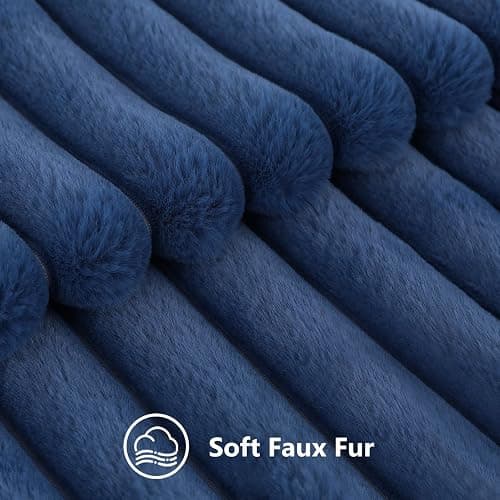 decorUhome Faux Fur Christmas Throw Pillow Covers 18x18 Set of 2, Decorative Soft Plush Striped Neutral Couch Euro Pillow Covers with Velvet Back for Sofa, Bed, Living Room Home Decor, Blue thumbnail 3