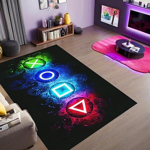 Games Area Rugs, Gamer Rug for Boy Cool Player Room Decor, Gaming Carpets for Boys Teens, Child Play Soft Floor Mat for Dining Living Room Sofa, Video Game Decor Decorate Doormats Black thumbnail 6