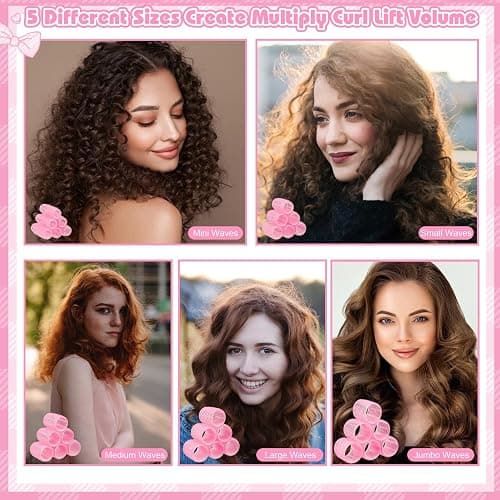 5 Sizes Self Grip Hair Rollers Set, 64 Pcs Rollers Hair Curlers with Clips Comb for Long Medium Short Hair (60 48 40 32 20mm), Pink thumbnail 5