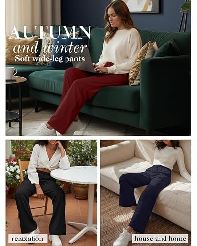 Neer 3 Pack Womens Wide Leg Sweatpants Elastic High Waisted Baggy Long Pant Casual Lounge Yoga Drawstring Jogger with Pockets thumbnail 3