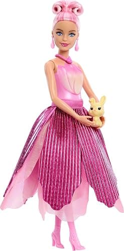 Barbie Petal Pop Scented Doll with Pink Tulip Dress & Accessories, Bouquet Reveal with Pet Bunny & Surprises Like Watering Can, Necklace & Earrings​​​ thumbnail 5