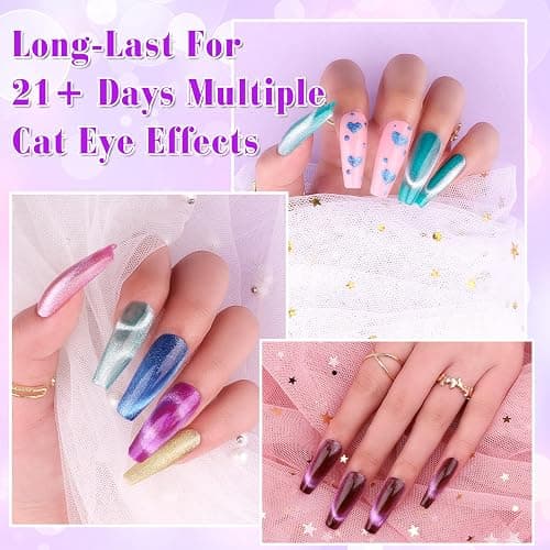 Clara Colors Vernis Semi Permanent Magnétique,9D Cat Eye Magnetic Vernis Gel Soak Off UV/LED Réfléchissant avec 12 Couleurs 8ml Auroras Diamond Effect Starter Set pour Salon Home DIY Art Gift thumbnail 5