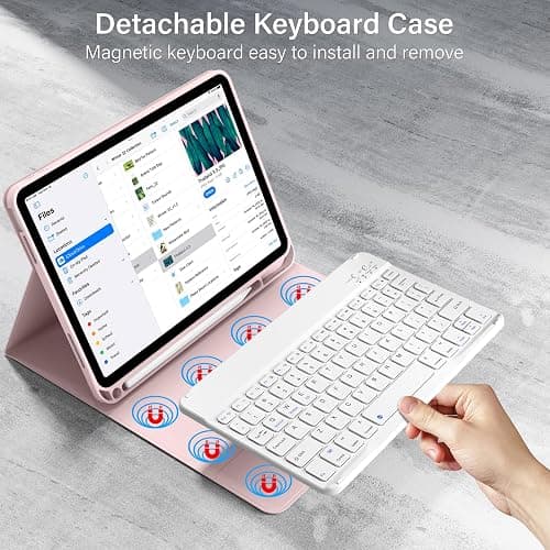 KVTVOU Keyboard Case for iPad (A16) 11th/10th Gen (11/10.9 Inch, 2025/2022) | Magnetic Detachable Wireless Bluetooth Keyboard, Folio Keyboard Cover with Pencil Holder - Thin & Light, Pink thumbnail 5
