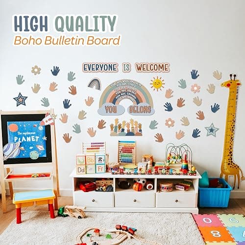 4E's Novelty 46 Pcs Everyone is Welcome Boho Classroom Bulletin Board Sets, with 30 Hands - Boho Welcome Bulletin Board Set, Motivational Boards Decorations thumbnail 4