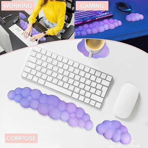 LJYZMD Cloud Wrist Rest Set for Keyboard and Mouse, Includes Cute Coaster, with Computers and Laptops（Purple Star Set） thumbnail 7