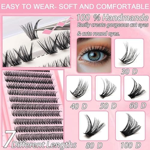 Manga Lash Clusters, 640 Pcs Eyelash Clusters Individual Lash Extension Kit D Curl Fluffy Wispy False Eyelashes Extensions Thin Band (60D+80D) thumbnail 3