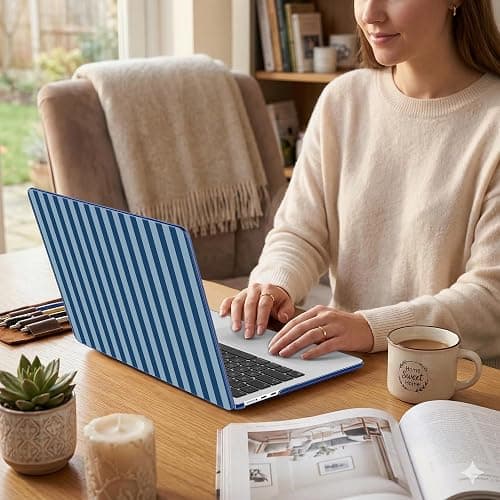 DONGKE for MacBook Air 13 inch Case M5 M4 M3 M2 2026-2022, Printed Case | Fit MacBook Air 13" A3449 A3240 A3113 A2681. Hard Shell Cover+Keyboard Skin+Screen Film+Dust Plugs, Retro Blue Stripes thumbnail 4