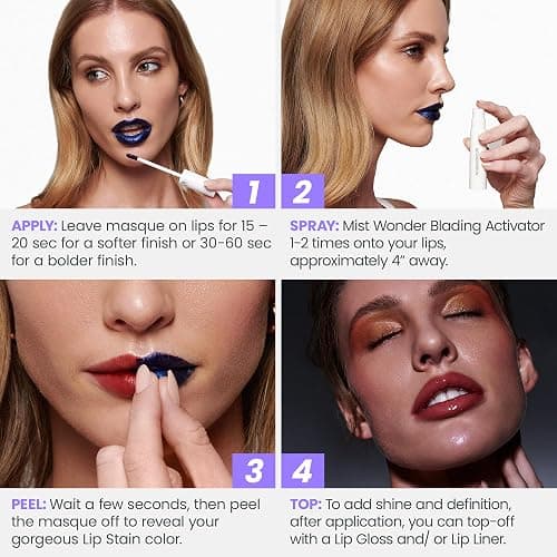Wonderskin Wonder Blading All Day Lip Stain Peel Off Masque and Reveal Kit- Long Lasting, Waterproof Nude Lip Tint, Transfer Proof Natural Makeup Stain Kit (Whimsical) thumbnail 3